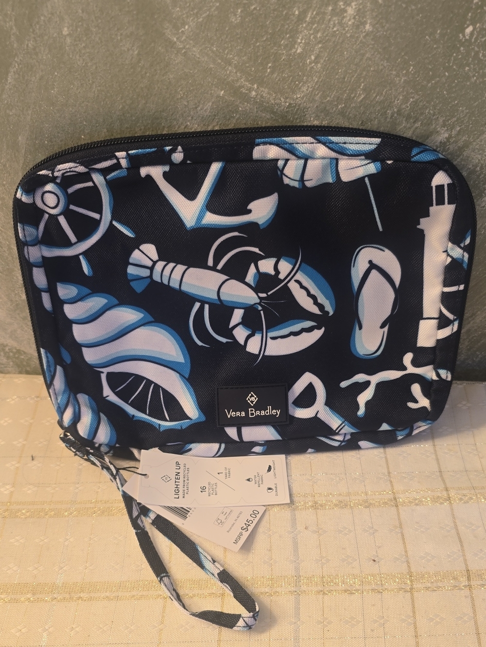 Vera Bradley Lighten Up Wipes Zipper Pouch, Shore Enough Pattern NWT